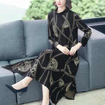 

Elegant Casual Turtleneck Plus Size Dress High-end Stripe Women Thick Autumn Winter Dress Female Loose A-line Big Swing Dresses