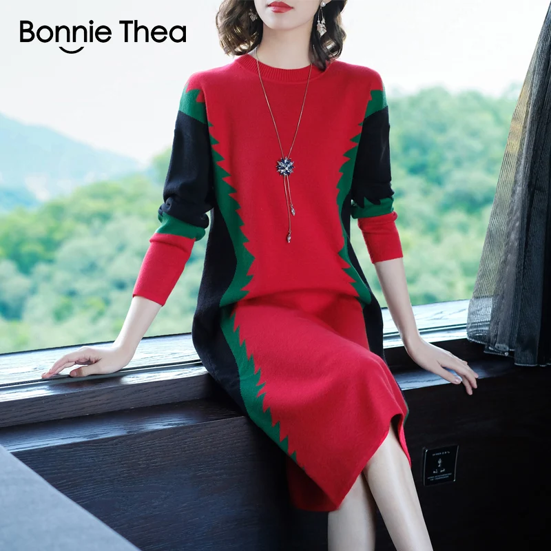 Bonnie Thea Женское зимнее рождественское платье-свитер женское элегантное черное