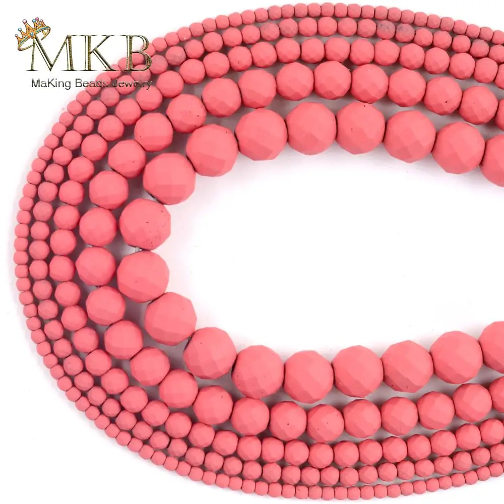2/3/4/6/8/10mm Natural Stone Hematite Rose Red Neon Rubber Beads Loose Faceted Matte BeadsFor Jewelry Making Diy Bracelet 15" |