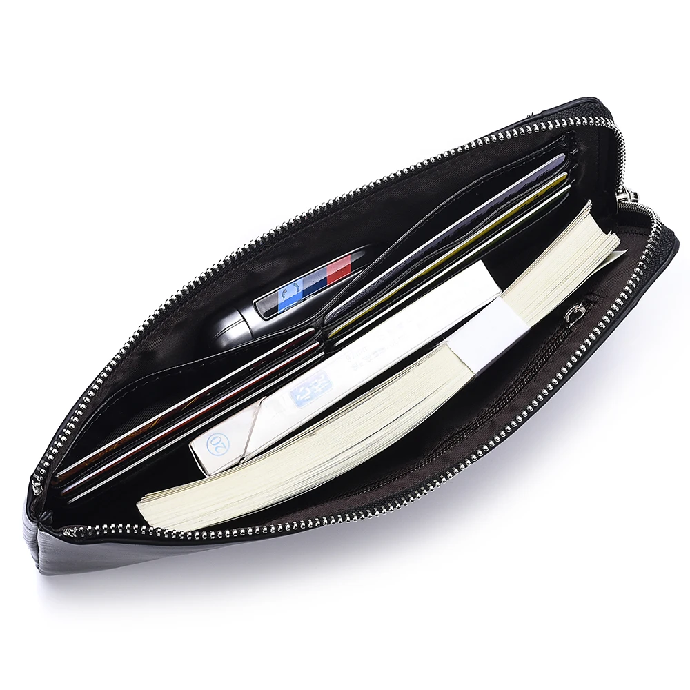 Universal Men's Long Wallet Genuine Leather Coin Purse Zipper Male Mobile Phone Bag Ultra-Thin Wallet Quality Business Handbag