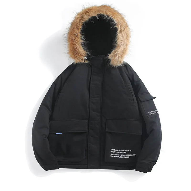 Nanxia Qiaozhuang Winter Hooded Cotton-padded Clothes Japanese-style Loose Casual Solid Color Versatile Function Large Fur