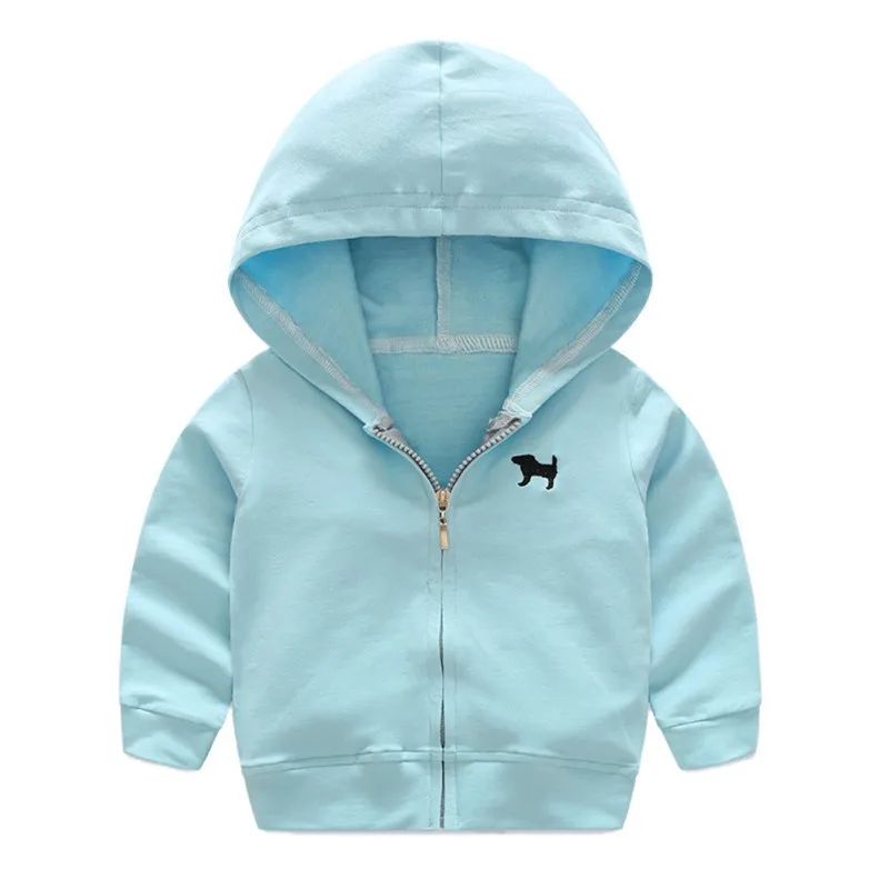 Hilittlekids/осенняя одежда для маленьких мальчиков; Верхняя одежда с длинными рукавами; Однотонный кардиган; куртки; пальто с капюшоном - Цвет: Небесно-голубой