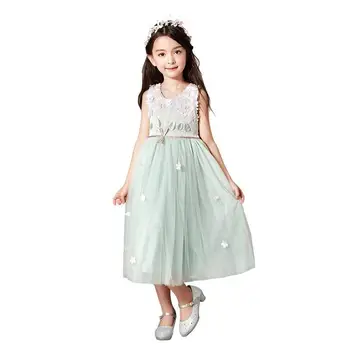 

2019 Kids Girls Wedding Tulle Lace Dress Children Girls Fancy Princess Events Costume Party Ceremony Long Ball Gown Clothing F72