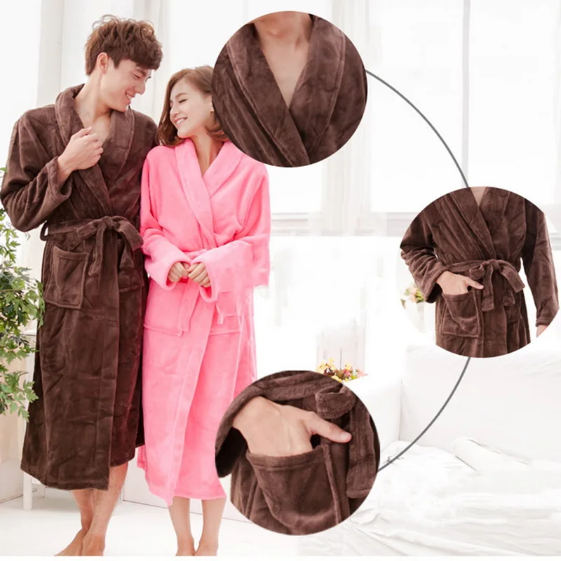 

Winter Solid Bathrobe Long Robes For Women Flannel Sleepwear Belt Drawstring Waist Bath Robe Hooded Jacket Mujer Dressing Gown