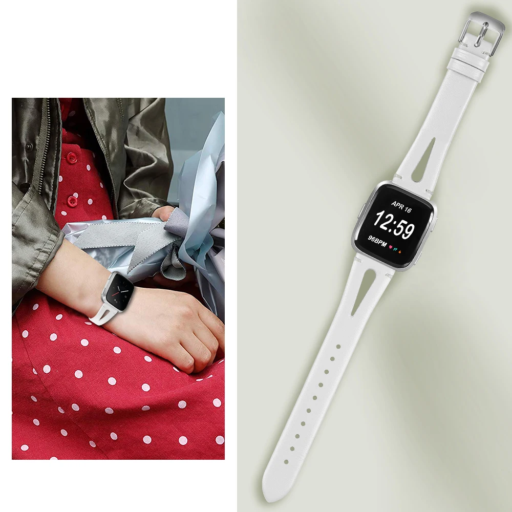 Heang Печать Тонкий ремешок для часов из натуральной кожи совместим с Fitbit Versa 2/Versa Lite& SE/Fitbit Versa