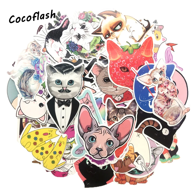 HOT 50 Pcs/lot Kawaii Cat Stickers Cartoon Animal Waterproof Sticker Kids Toys Gift for Laptop Suitcase Scrapbooking Car Sicker