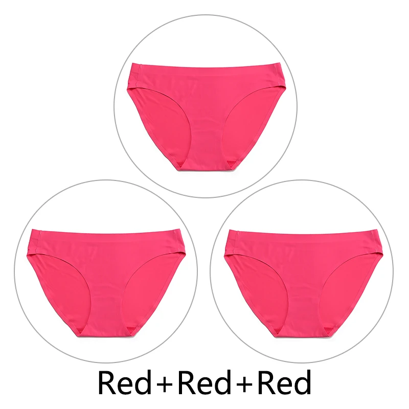 Red-Red-Red 3 шт./партия, цельные бесшовные трусики, женское шелковое нижнее белье, сексуальные трусы с полной спинкой, нижнее белье с низкой посадкой, женское мягкое эластичное, американский размер - Цвет: Red-Red-Red