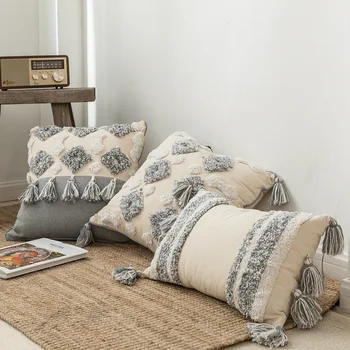 

Medierranean Style Pillow Cover Moroccan Living Room Decoration American Sofa Cushion Cover Macrame Tassel Pillowcase Cotton