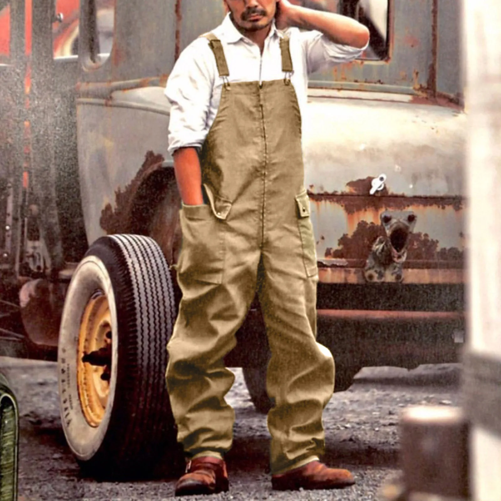 Vintage Jeans Overalls Mens Jumpsuit Cargo Work Pants Baggy Bib Contrast Stitch Denim Overalls Stitch Trousers New