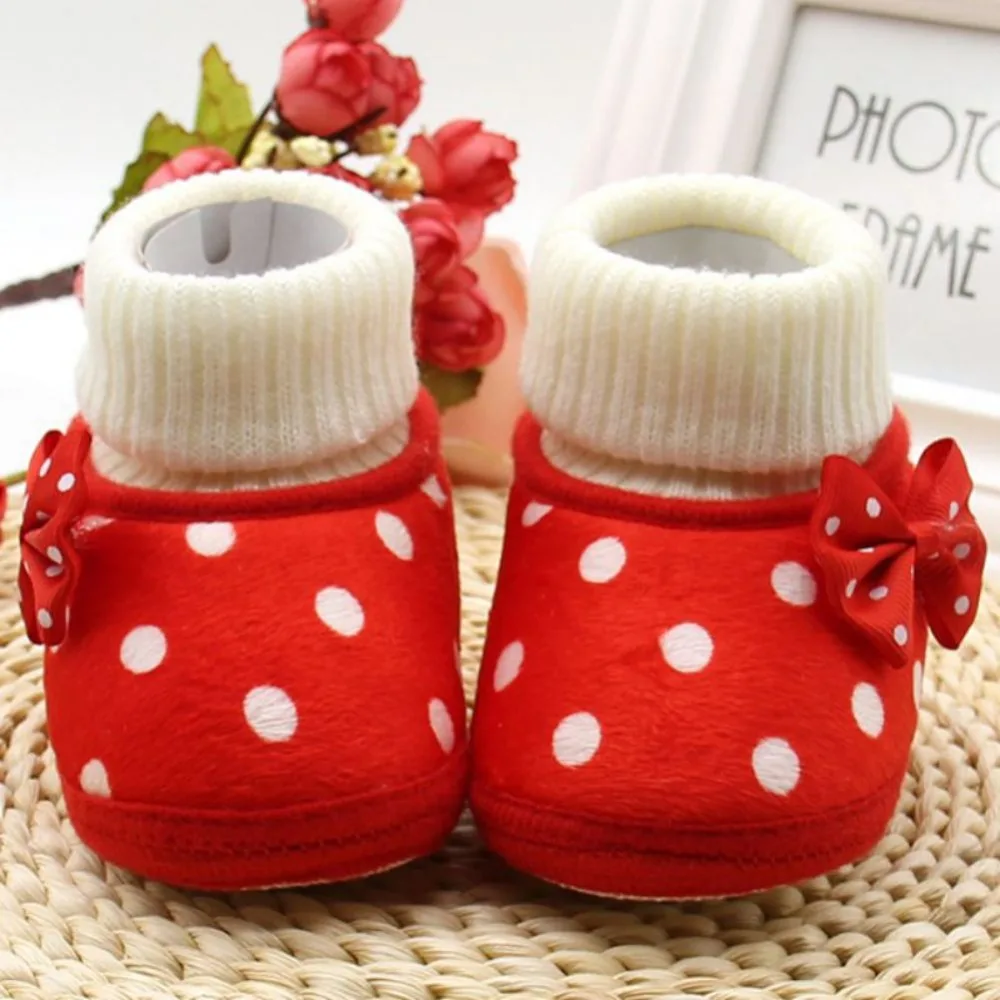 Обувь для новорожденных маленьких девочек; флисовые зимние ботинки с бантиком; зимняя обувь принцессы; Новинка