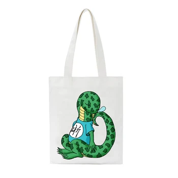 

Giant lizard Pattern Printed Reusable Shopping Bag Tote Bag For Women Cotton Canvas bag Ladies Punk Princess Funny Shoulder Bag