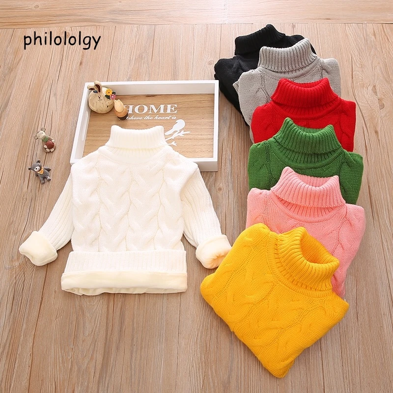 Winter Sweater Kids Sweatershirts Plush Pure Color Winter Boy Girl Kid thick Knitted bottoming turtleneck shirts solid high collar pullover sweater
