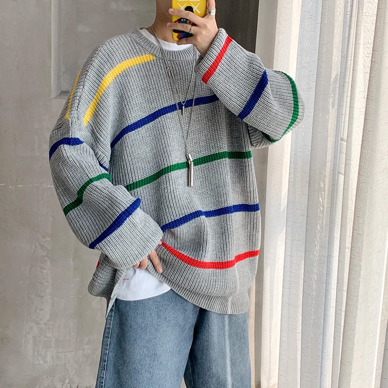 Winter Thick Sweater Men Warm Fashion Sweter Contrast Color Casual Knit Sweaters Men Loose Striped Pullover Male Clothes Winter Thick Sweater Men Warm Fashion Sweter Contrast Color Casual Knit Sweaters Men Loose Striped Pullover Male Clothes