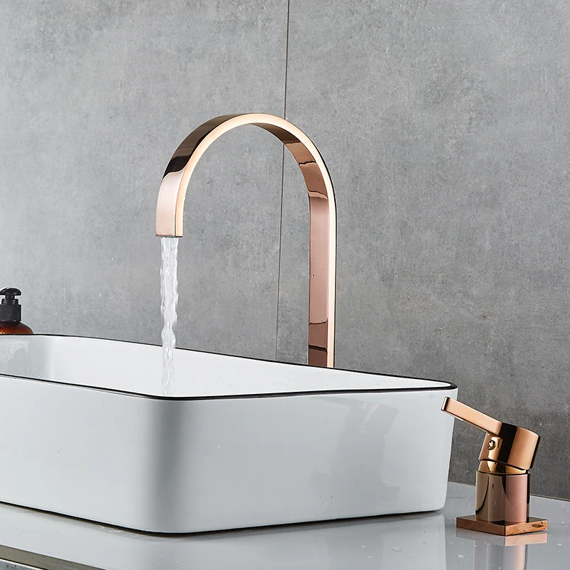 

Basin faucet Bathroom super long pipe two holes Rose Gold Widespread bathroom faucet sink tap 360 rotating widespread basin Tap