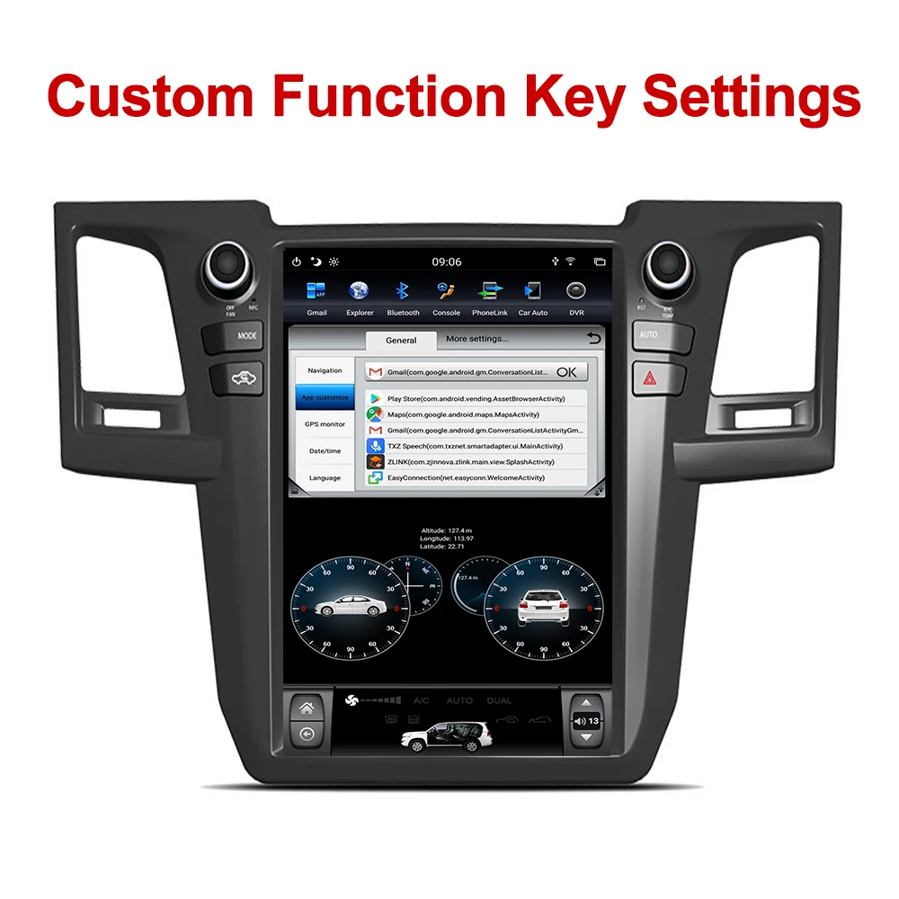 YAZH Android 8,1 Tesla стиль автомобиля gps Мультимедиа для Toyota Fortuner 2007- с 12," ips gps дисплей Bluetooth 5,0 Carplay