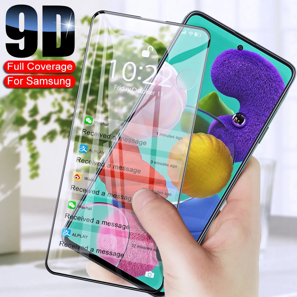 9D protectora de vidrio templado para Samsung Galaxy A51 A71 A01 A11 A21 A31 A41 M11 M21 M31 M51 de vidrio en A30 A50 Protector de pantalla