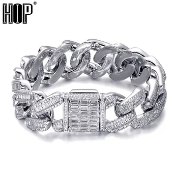 

Hip Hop 19MM Baguette Box Buckle Cuban Heavy Copper Prong Setting AAA+ Cubic Zirconia Stones Bracelet For Men Jewelry