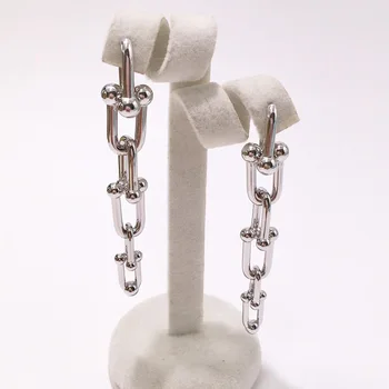 

Hot fashion titanium steel jewelry T letter six-section chain U-shaped long earrings for women factory sell