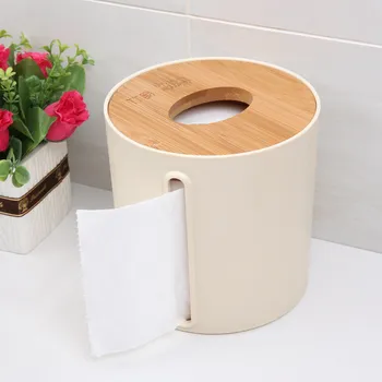 

Living room bamboo-wood paper towel box household table top round plastic paper-drawing paper box toilet paper box
