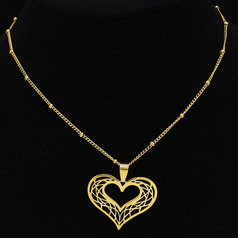 Heart Stainless Steel Necklace Women Gold Color Love Necklaces Jewelry Valentine's Day Gift inoxidable joyeria mujer N619S01