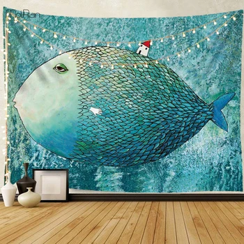 

Cute Fish Pattern Tapestry Blanket Bedspread Yoga Mat Decorative Wall Tapestry Adults Bedroom Wall Art Wall Hanging Polyester