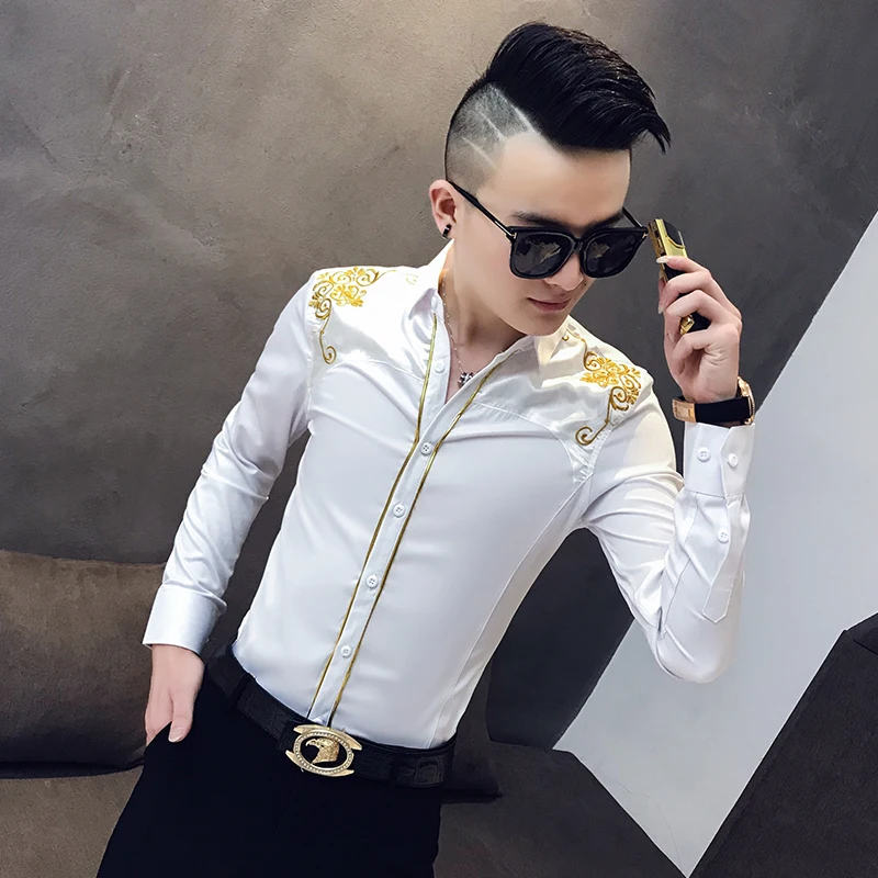 Social Club Prom рубашка Camisa Masculina 2019 осень новая Корейская вышитая рубашка мужская Kemeja Pria Slim Fit рубашка с длинными рукавами Мужская