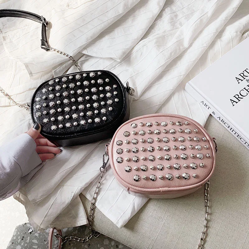 

New Arrival Bag Women's 2019 New Style Fashion Korean-style INS Super Fire Chain Small round Bag Versatile Diamond Set Crossbody