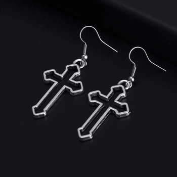 Trendy Vintage Cross Shape Dangle Antique Silver Plated Earrings for Women Girl Retro Drop Earrings Cute Earring Jewelry Bijoux