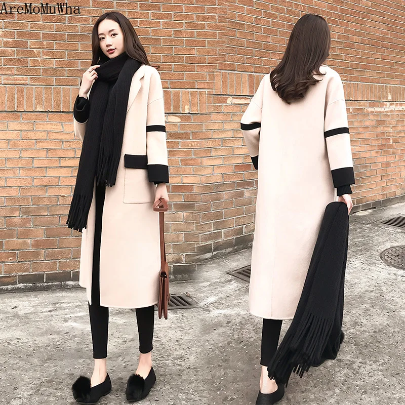 

AreMoMuWha Autumn and Winter Popular Woolen Coat Female Long Section Korean Version 2019 New Show College Wind Woman CoatsQX1315