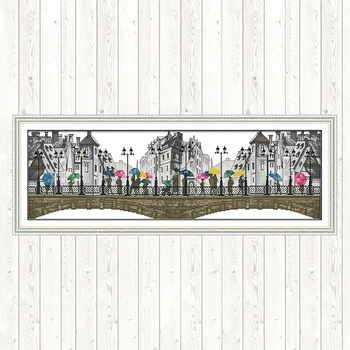 

The Scenery In The Rain Embroidery Cross Stitch Package Needlework Embroidery Patterns 14ct 11ct Count Print Canvas DIY Crafts