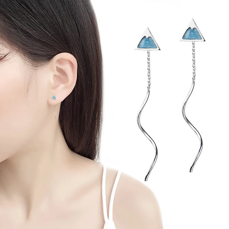 

Todorova Fashion Jewelry Chain Tassel Earring Blue Drop Glaze Mountain Earrings Punk Triangle Eardrop Earrings for Women