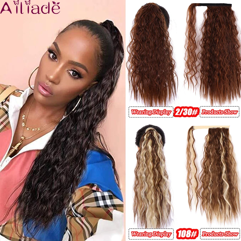 Ailiade Afro Ponytail Heat Resistant Synthetic Hairpiece Wrap On