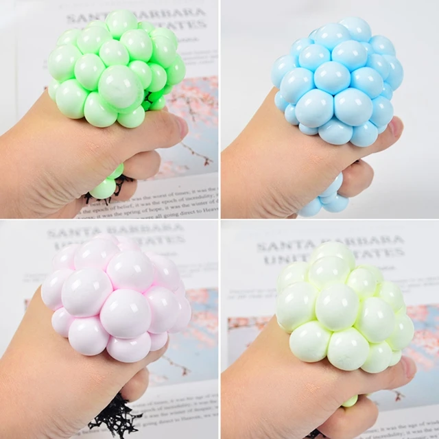 4Pcs/Set Stress Relief Toys Mesh Squishy Grape Balls with Net Squeeze out Mini Balls for Children Adults Random Color 3