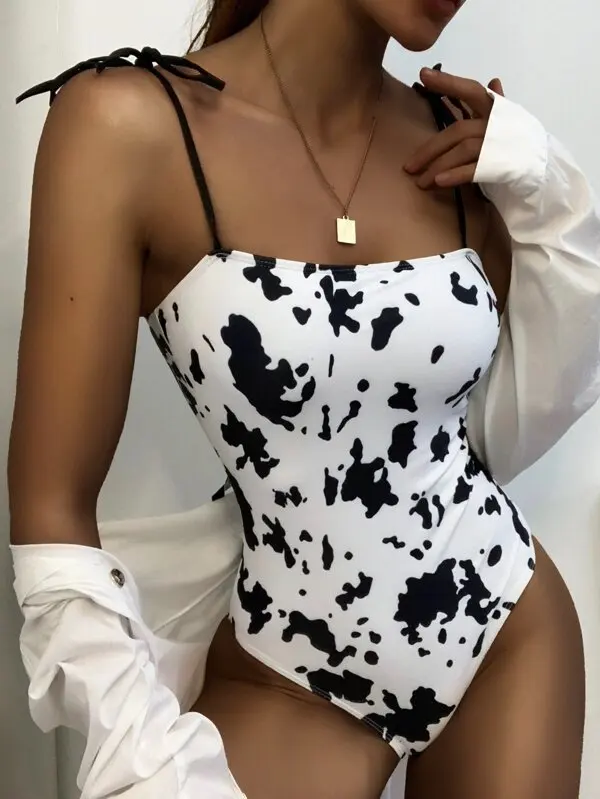 цена BKLD Summer Clothes For Women 2021 New Fashion Cow Printed Spaghetti Strap Bodysuits Sexy One Piece Outfits Club Wear