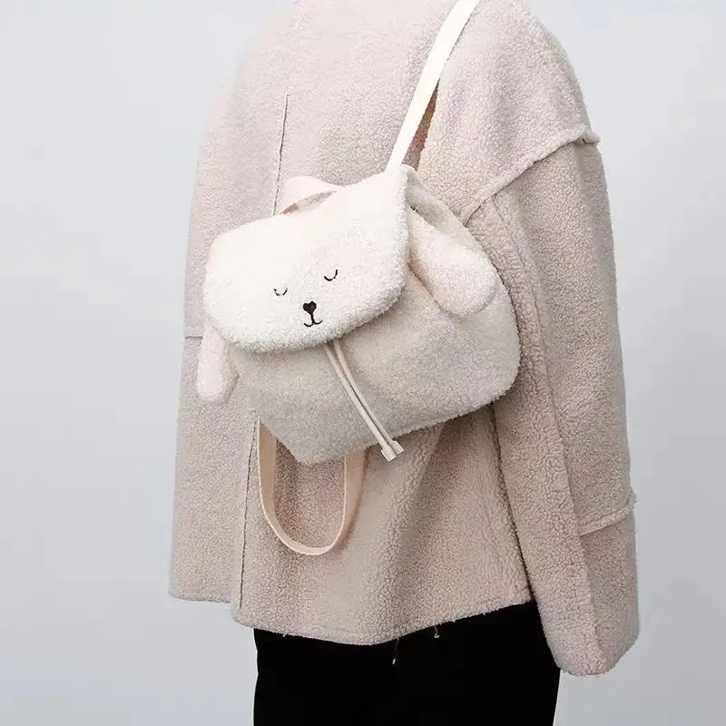 

2019 New Stylish Autumn Winter Women wool Plush Cute Lamb Type Backpack Girl Large capacity Fashion all match Multi purpose bags