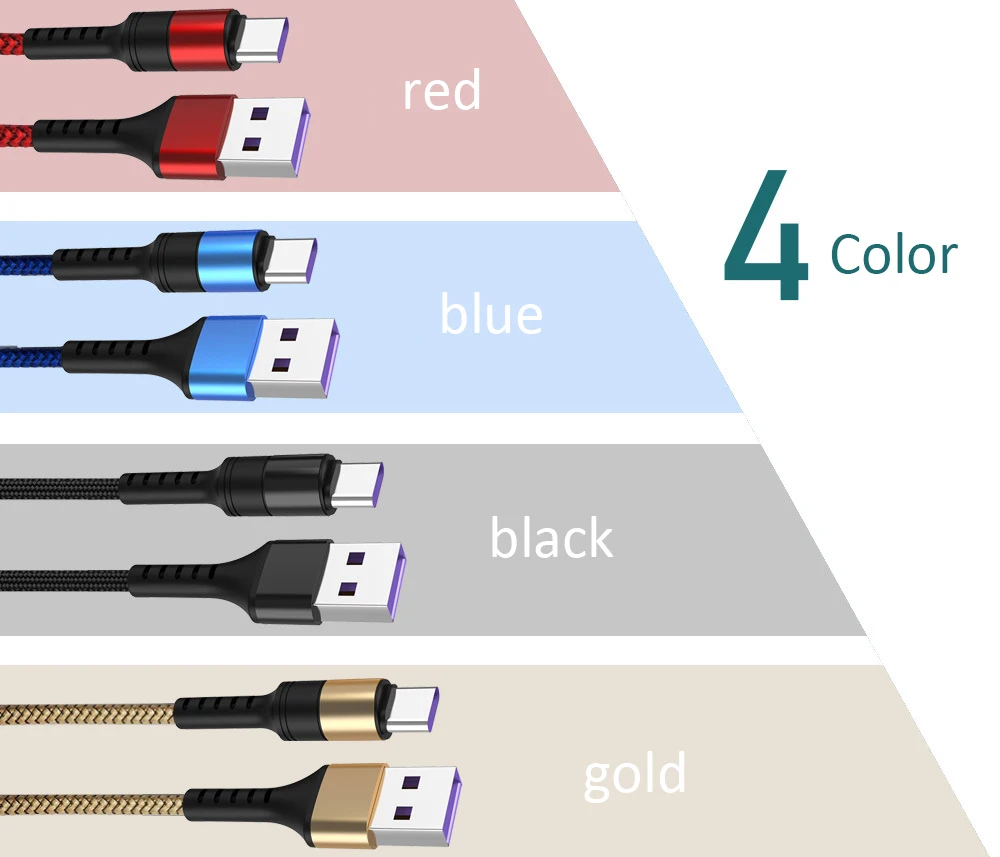 Кабель usb type c для huawei P9/P10/P20/P30pro FCP 5A Быстрая зарядка QC4.0 3,0 нейлоновый переплет кабель передачи данных 1 м/1,5 м/2 м