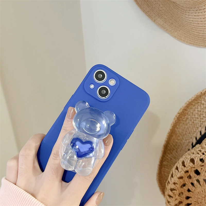 mobile phone stand for desk 3D Cute Colorful Love Heart Crystal Bear Grip Tok Korea Phone Holder Lovely Grip Phones Support Telephone For iphone 13 Bracket mobile stand for bike