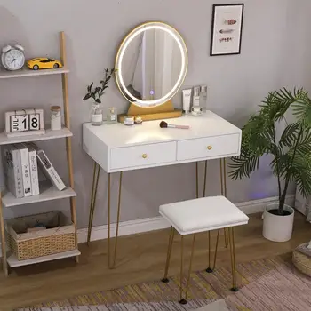 Modern Dresser Table LED Mirros Household Bedroom Furniture Home Dressing Table With Stool Makeup Table 80*40*135cm HWC