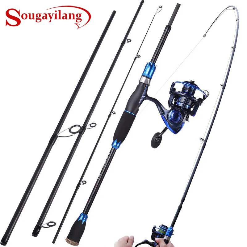 

Sougayilang Portable Fishing Rod Combos 4 Section Lure Fishing Rod 13+1BB Aluminum Spinning Fishing Reels with Spare Spool Kit