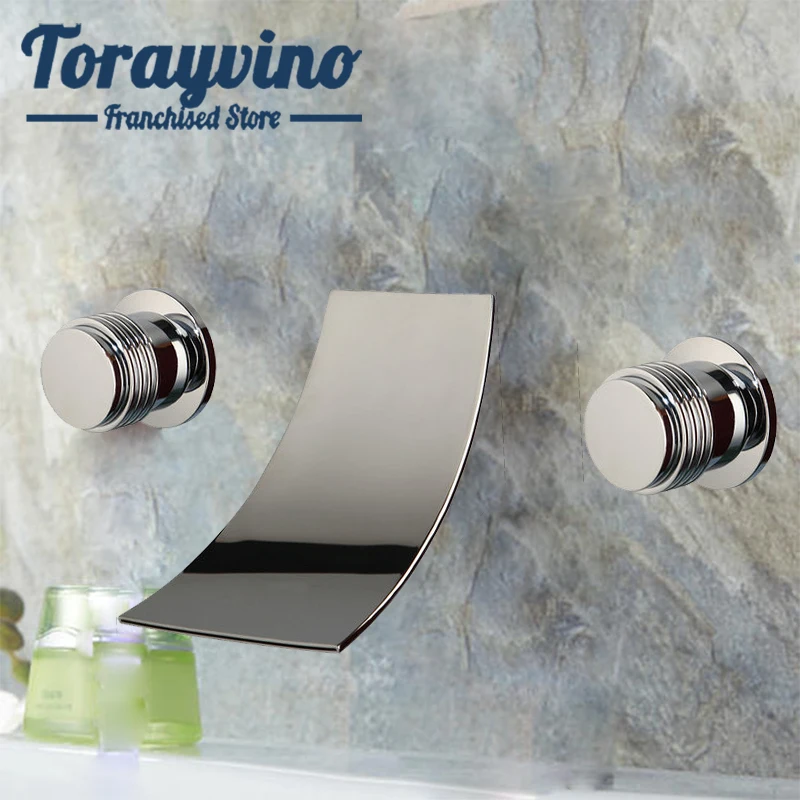 

Torayvino bathroom faucet wall mounted basin chrome waterfall faucets robinet de salle de bain Double handle tap mixer sink taps