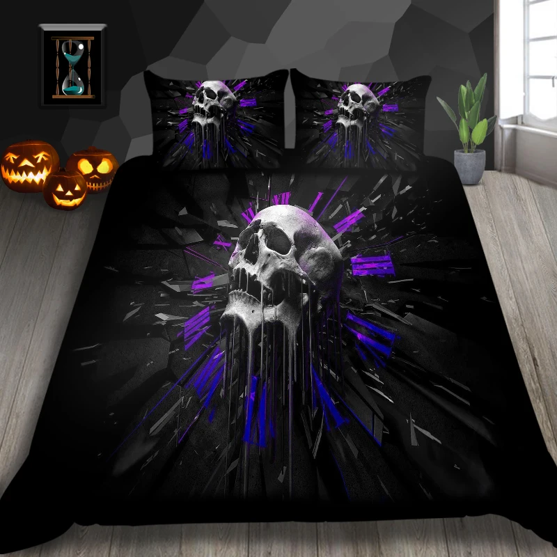 3D постельное белье с изображением черепа наборы черный Хэллоуин Стиль Простыня из микрофибры цветок череп пододеяльник набор Твин Полный QueenFor подарки