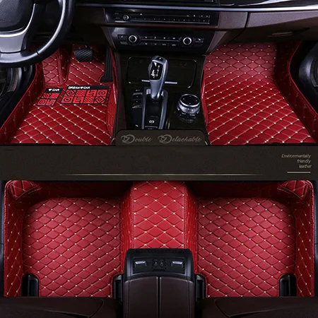 Кожаные пользовательские автомобильные коврики для Toyota Land Cruiser 100 200 Водонепроницаемые кожаные Коврики для автомобиля-Стайлинг автомобильный коврик - Название цвета: Wine red  Standrd