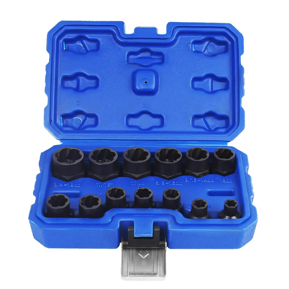 13Pcs Impact Damaged Bolt Nut Screw Remover Extractor Socket Tool Kit Removal Set Bolt Nut Screw Removal Socket Wrench