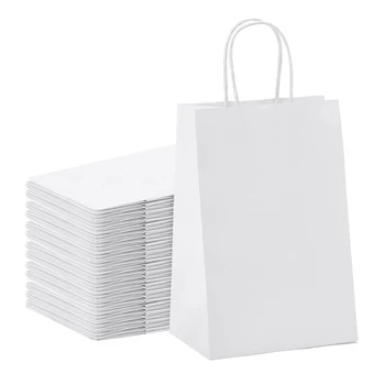 

50Pcs Kraft Paper Bag Tote Bag Shopping Gift Bag Takeaway Packaging Paper Bag Round Rope Tote Bag