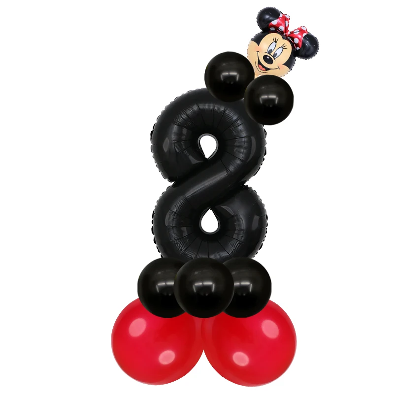 black 8minnie 15 шт./партия, голова Микки и Минни, 30 дюймов, красный номер, фольгированные шары для первого дня рождения, украшения для вечеринки, детские игрушки, детский душ, латексные шары - Цвет: black 8minnie