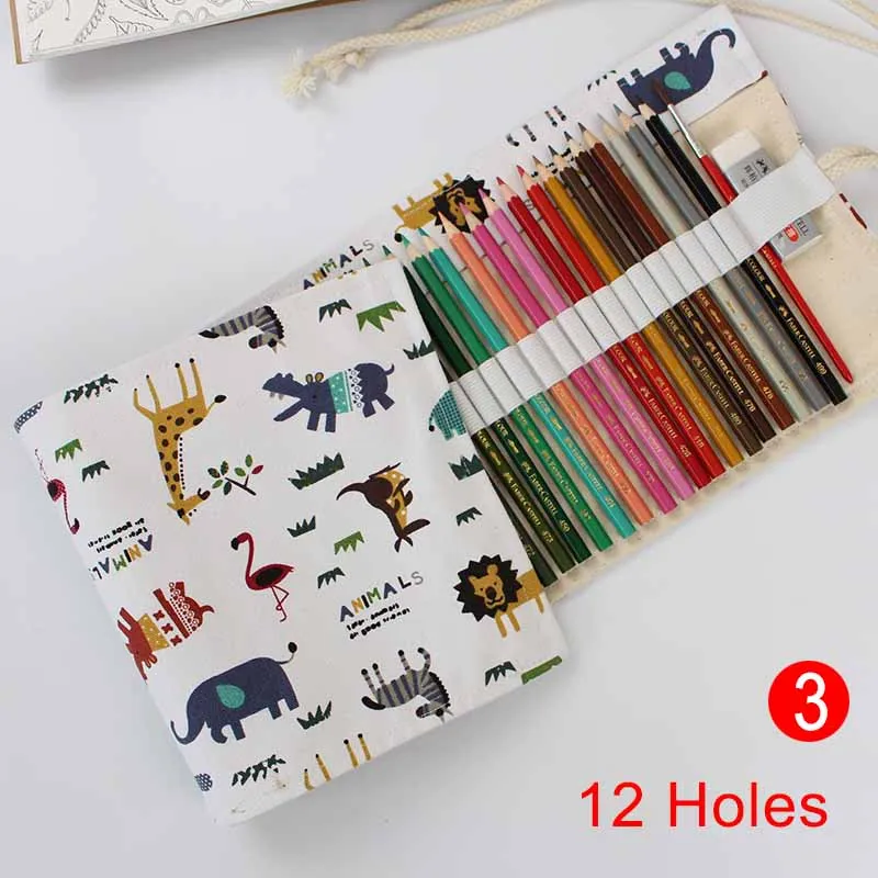 3-12 holes Чехол для карандашей, школьный холщовый рулонный чехол, косметический чехол для кистей для макияжа, чехол для карандашей, сумка для штор с рисунком, GY88 - Цвет: 3-12 holes