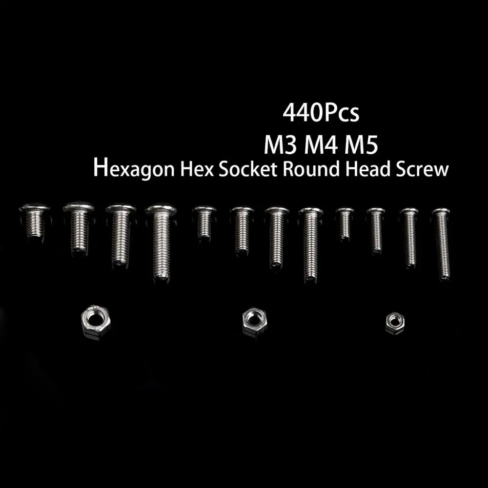 

440Pcs M3 M4 M5 Stainless Steel Button Hexagon Socket round head Screws Hex Socket Screw