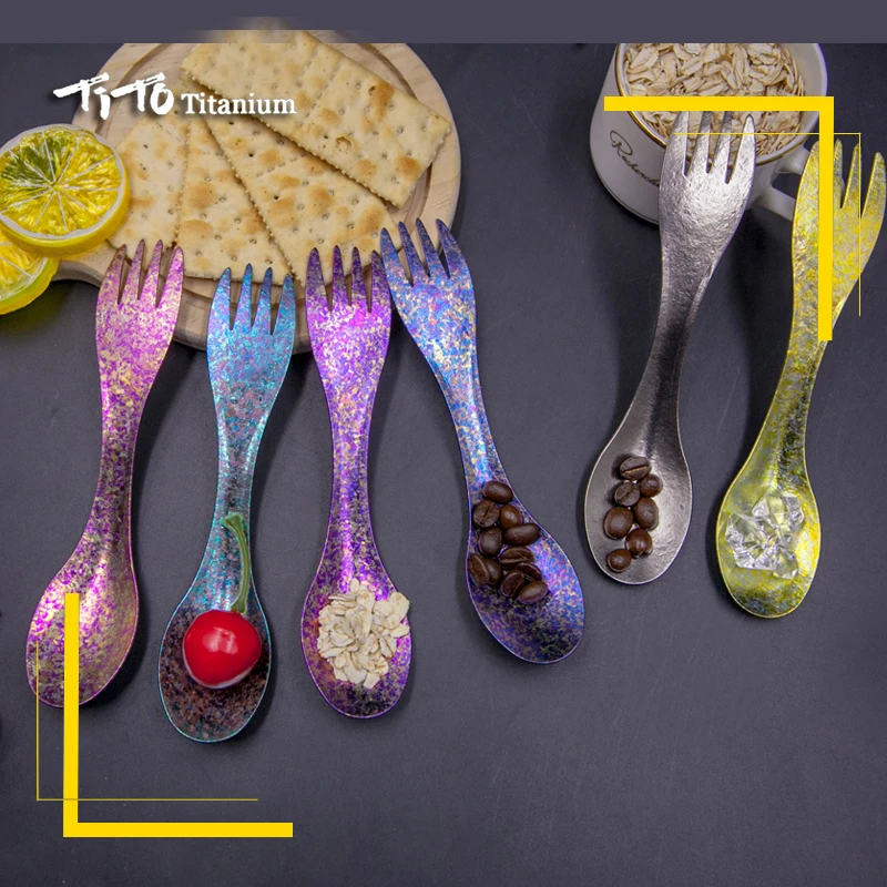 TiTo titanium Spork наружная походная Ложка Вилка Portabale плоская посуда кемпинговая вилка ложка для спорта, туризма Титановая Ложка