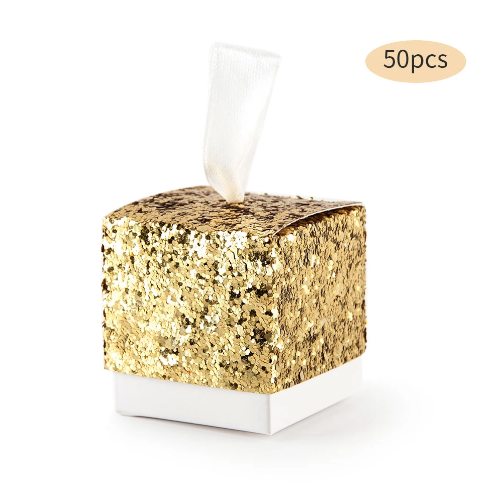 Золотой Серебряный креативный Блестящий конфетный Подарочный ящик для свадебной вечеринки коробки для подарков праздничный день рождения конфетные упаковочные принадлежности 50 шт - Цвет: Gold