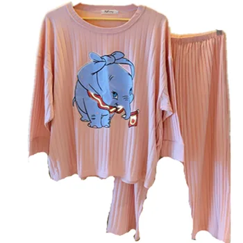 

New spring and autumn pajamas women's long-sleeved trousers pink elephant girl home service suit ladies home service